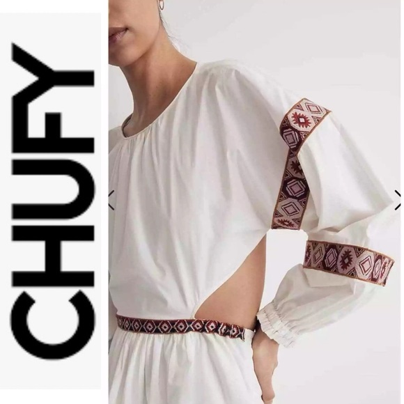 NWOT CHUFY Hari Mini White Embroidered Dress w/open back m - Picture 3 of 15